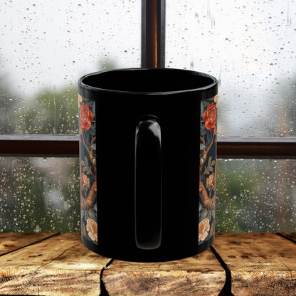 Red Panda Black Mug: William Morris Inspired Forest Design (11oz, 15oz)