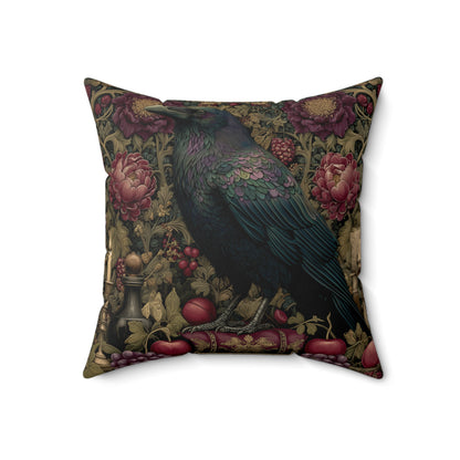 Gothic Raven & Peony Candle Pillow, Dark Academia Bird Cushion with Fruit and Floral Design, Halloween Home Decor