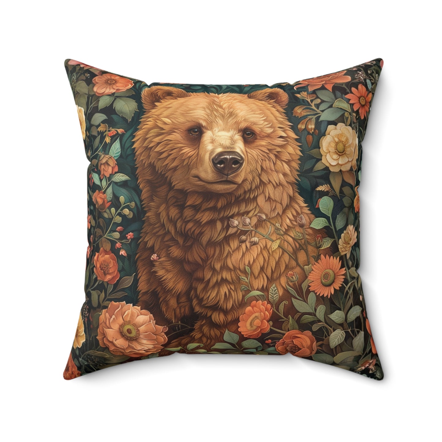 William Morris Floral Bear Pillow Spun Polyester Square Pillow | Decorative Home Accent