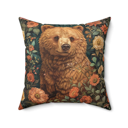 William Morris Floral Bear Pillow Spun Polyester Square Pillow | Decorative Home Accent