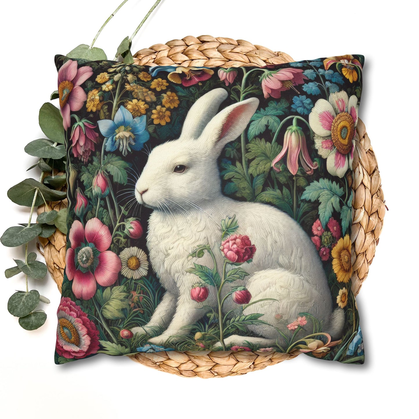 Floral Rabbit Throw Pillow:case Whimsical Spring Home Decor