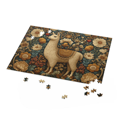 Golden Llama Floral Puzzle, William Morris Style Botanical Jigsaw for Family