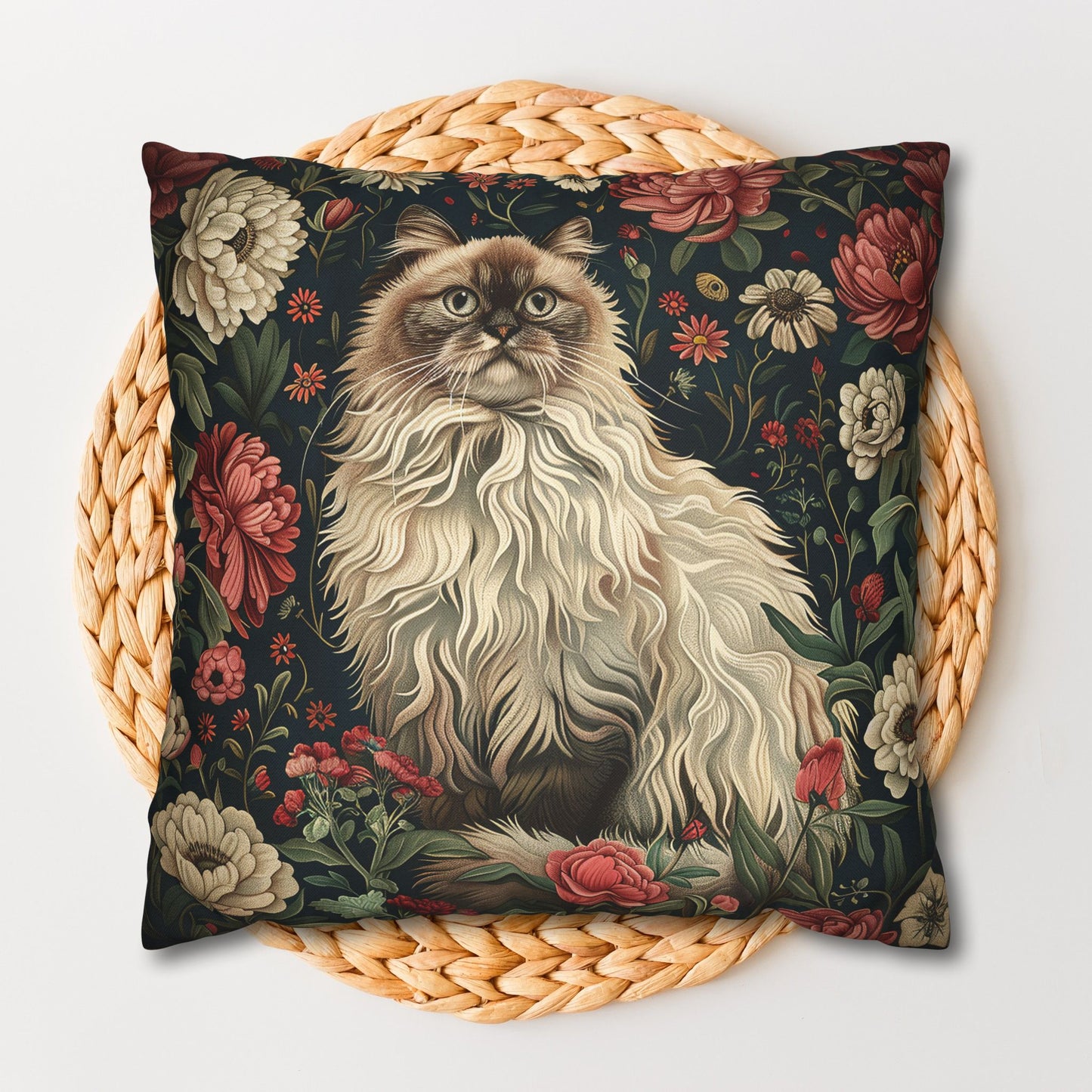 William Morris Inspired Botanicals Ragdoll Cat Pillowcase