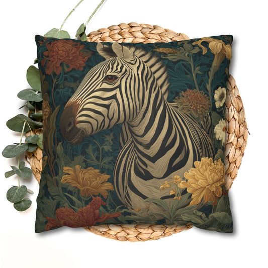 Zebra Botanical Decorative Pillowcase, William Morris Style Botanical Animal Cushion for Elegant Home Décor