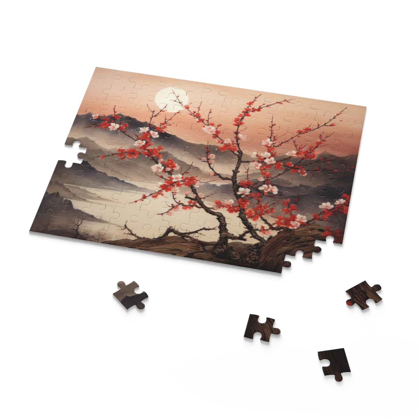 Japanese plum blossoms in moonlight, vintage ink (120, 252, 500-Piece) Adult Jigsaw Puzzle, Gift Him Her