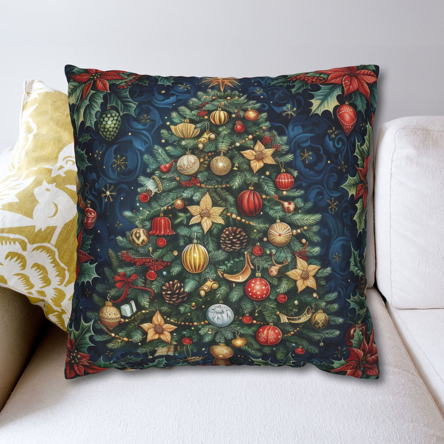 Christmas Tree Pillowcase, Holiday Throw Cushion, Festive Decor Gift, Elegant William Morris Inspired Design