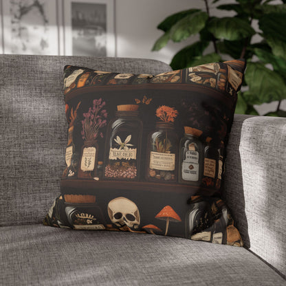 Gothic Apothecary Jars Pillowcase, Witchcraft Potion Shelf Dark Academia Throw Cushion, Spooky Halloween Decor