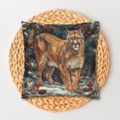 Winter Mountain Lion William Morris Inspired Decorative Pillowcase