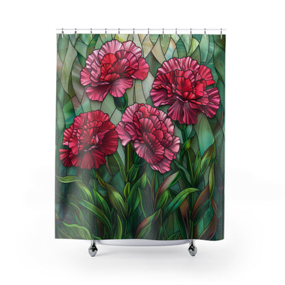 Faux Stained Glass Carnation Flowers Polyester Shower Curtain