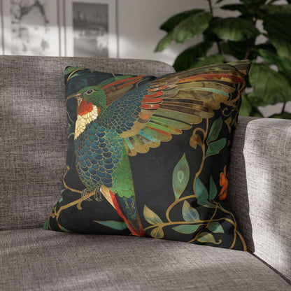 Art Nouveau Vibrant Hummingbird Pillowcase, Nature-inspired Home Decor, Throw Pillow for Living Room