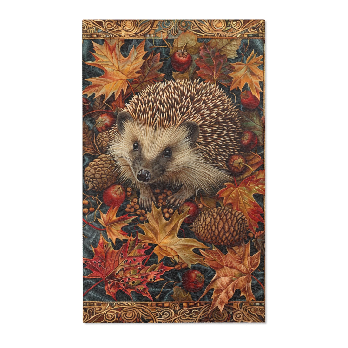 Hedgehog Acorns Autumn Leaves, Art Deco Style Home Decor, Hedgehog Rectangle Area Rug, Hedgehog Living Room Fall Season Carpet Decor