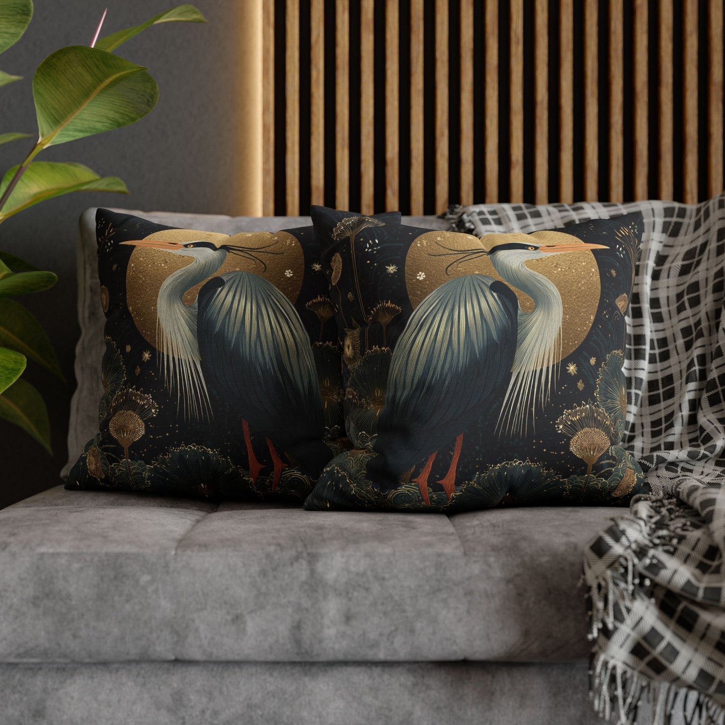 Heron Moon Decorative Pillowcase, Elegant Coastal Throw Pillow Cover