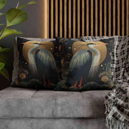 Heron Moon Decorative Pillowcase, Elegant Coastal Throw Pillow Cover