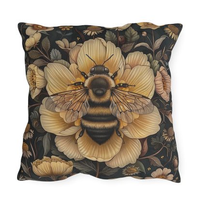 Bee Outdoor Pillow, Bumblebee Throw Pillow, Floral Garden Cushion, Pollinator Decor, Botanical Accent Pillow, Nature Lover Gift, Bee Lover Pillow