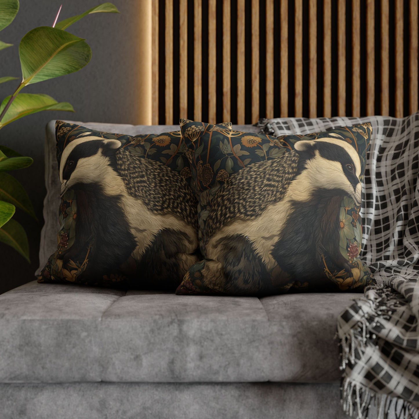 Vintage Badger Botanical Pillowcase, William Morris Inspired Woodland Animal Cushion