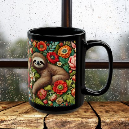 Whimsical Sloth Floral Mug, Cute Coffee Cup for Nature Lovers, Animal Lover Gift, Eco-Friendly Drinkware, Housewarming Present