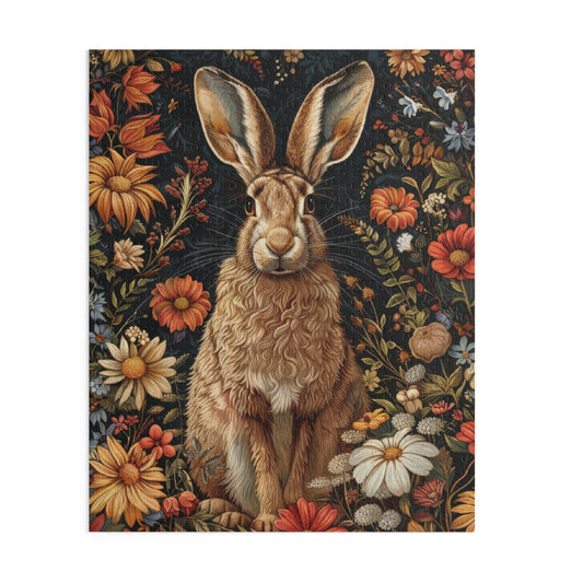 Hare With Winter Floral Botanicals Jigsaw Puzzle Box Gift (120 252 500-Piece) Family Gift Box Puzzle, Holiday Puzzle Game