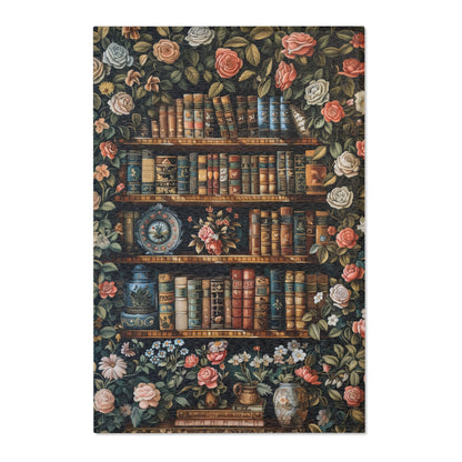 Floral Bookshelf Area Rug: William Morris Inspired, Cozy Decor
