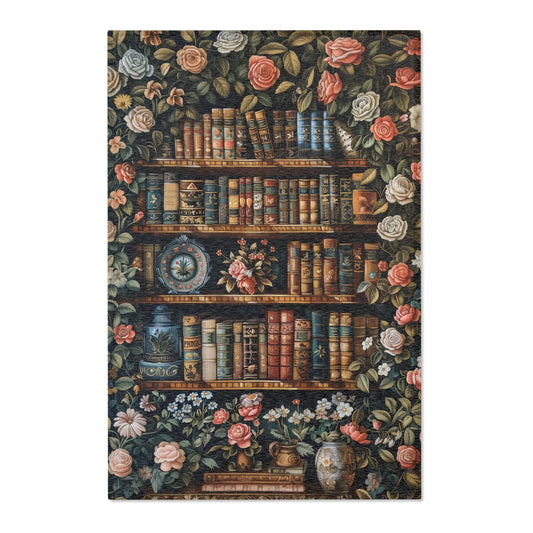 Floral Bookshelf Area Rug: William Morris Inspired, Cozy Decor