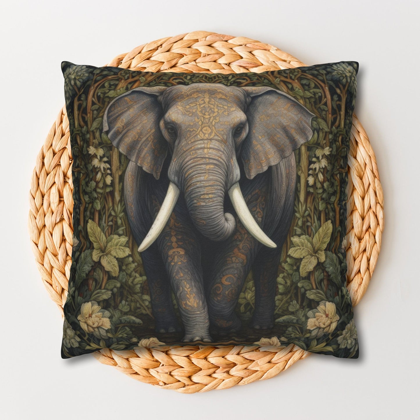 Elephant Pillowcase: William Morris Inspired Forest Design