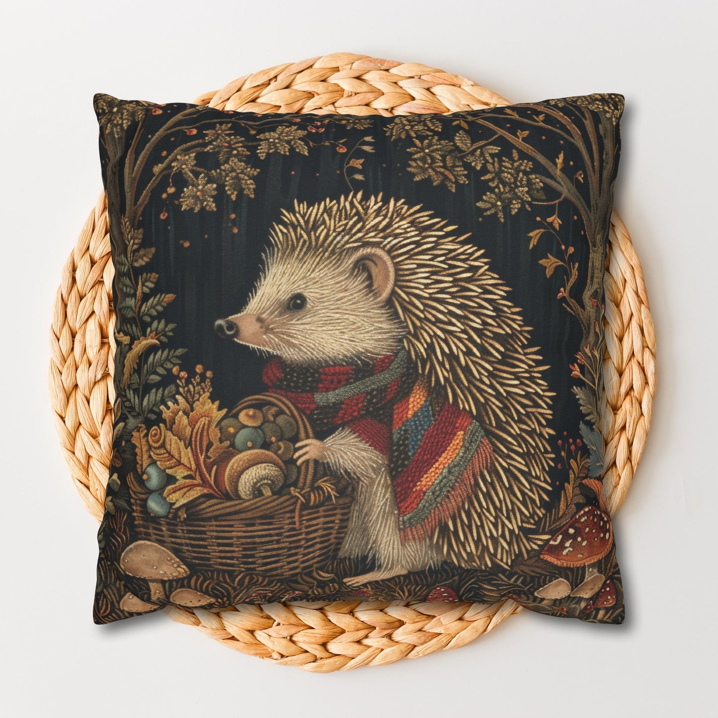 Hedgehog Gathering Fall Treasures Decorative Pillowcase