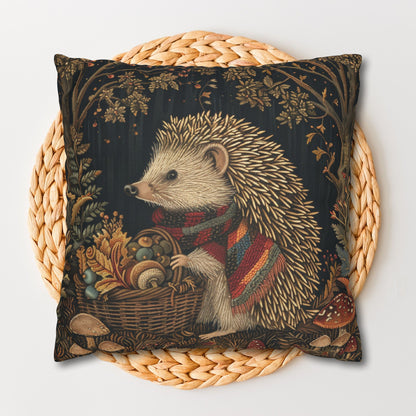 Hedgehog Gathering Fall Treasures Decorative Pillowcase