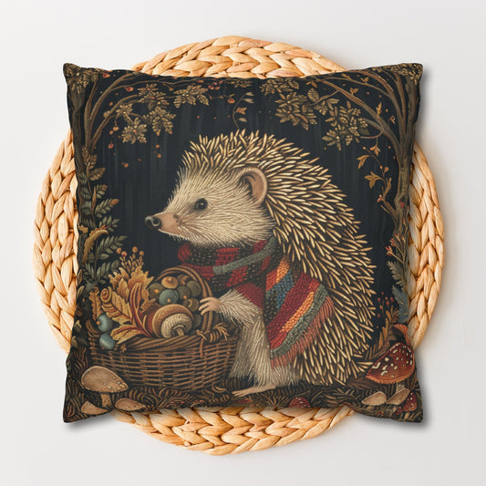 Hedgehog Gathering Fall Treasures Decorative Pillowcase