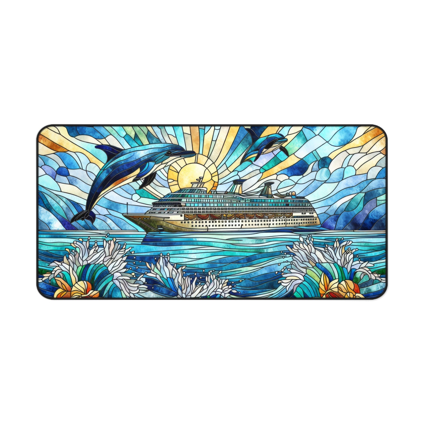 Cruise Ship Dolphins Stained Glass  Desk Mat 2 Sizes | Office Decor GiftDesk Mats