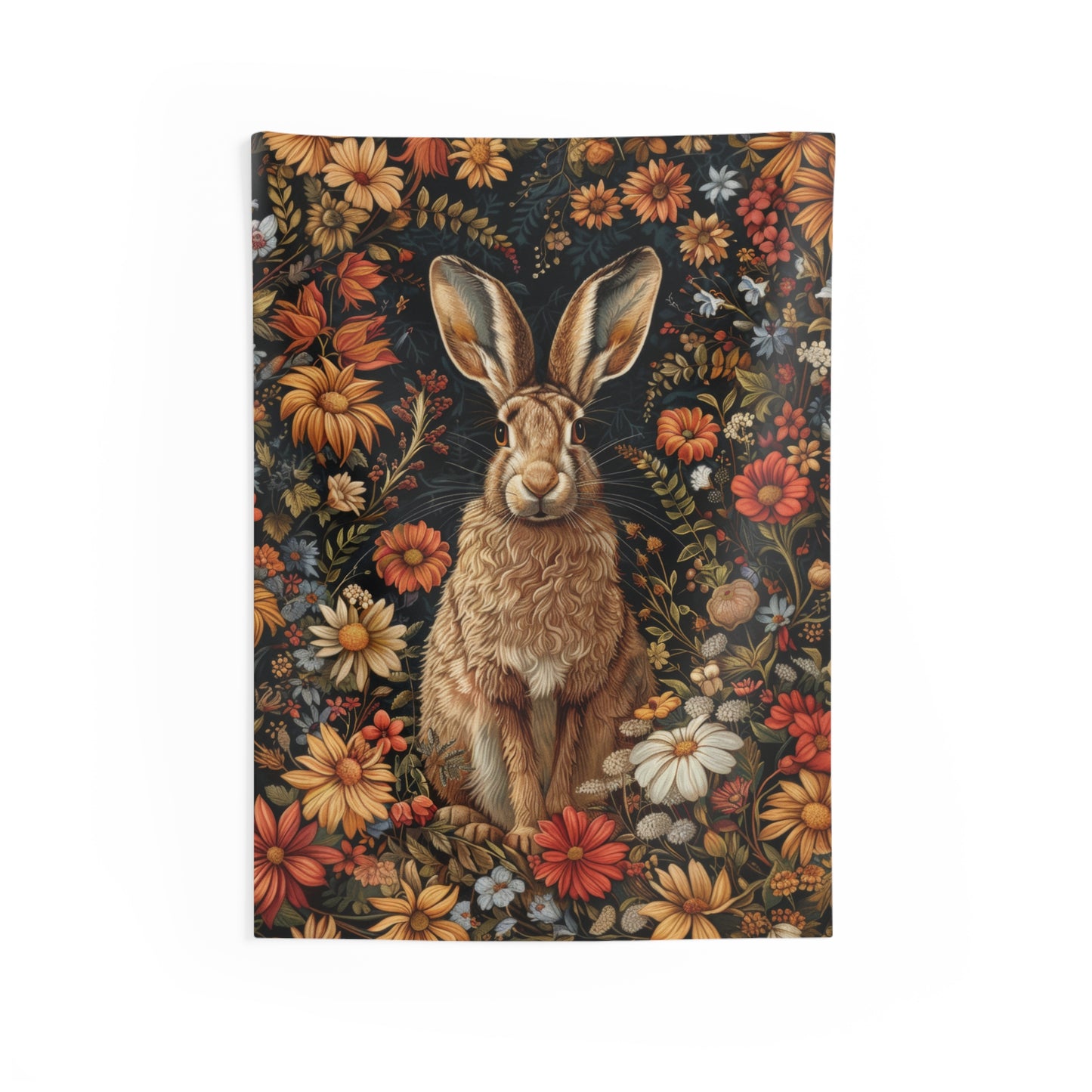 William Morris Inspired Brown Hare With Winter Flowers Indoor Wall Tapestries,