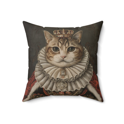 Royal Cat Decorative Pillow,  Aristocratic Kitty Cushion in Crown & Renaissance Attire, Whimsical Pet Portrait Home Décor