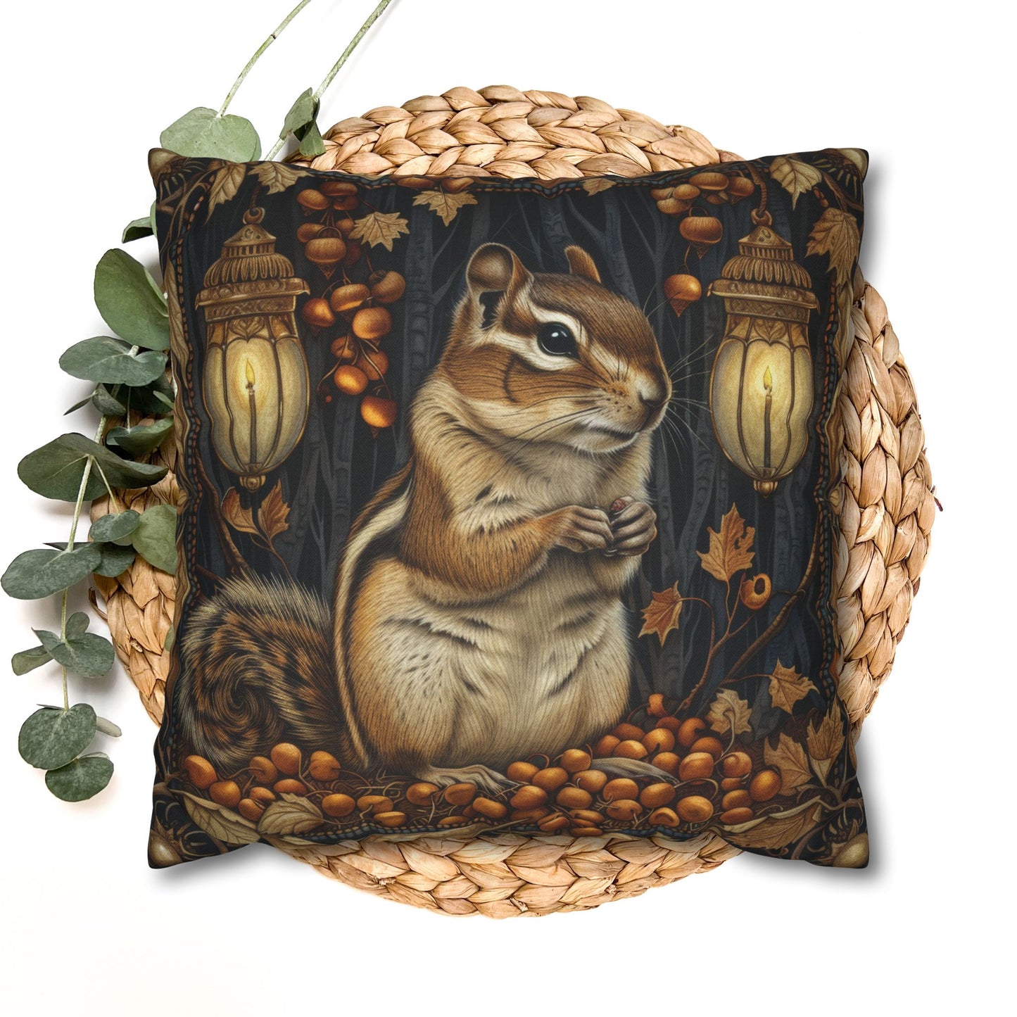 William Morris Inspired Chipmunk Among Acorn Lanterns Pillowcase