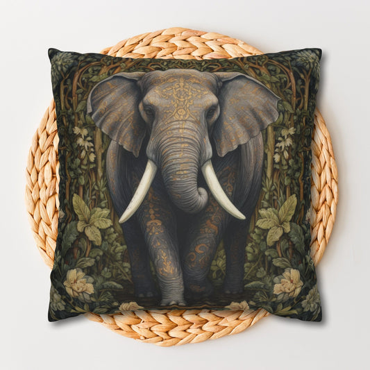 Elephant Pillowcase: William Morris Inspired Forest Design