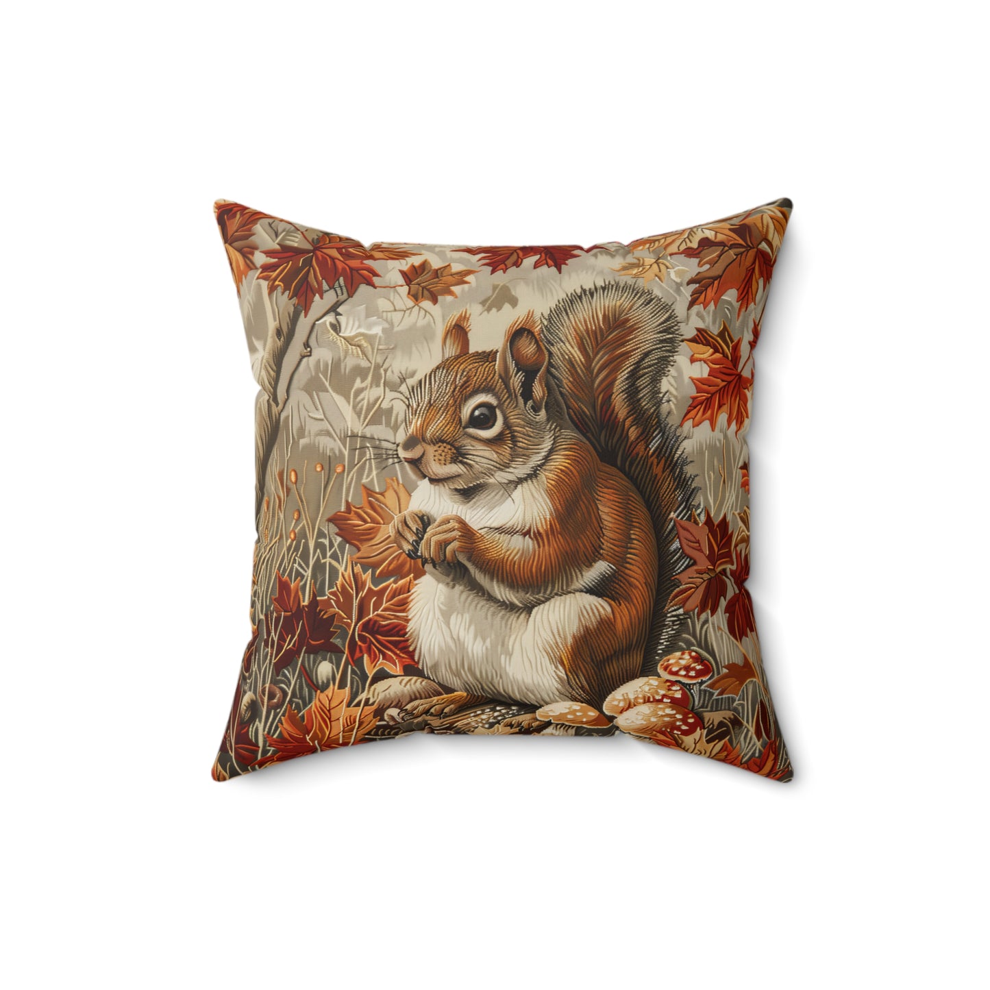William Inspired Woodland Brown Squirrel Fall Autumn Forest Decorative Squrae Pillow