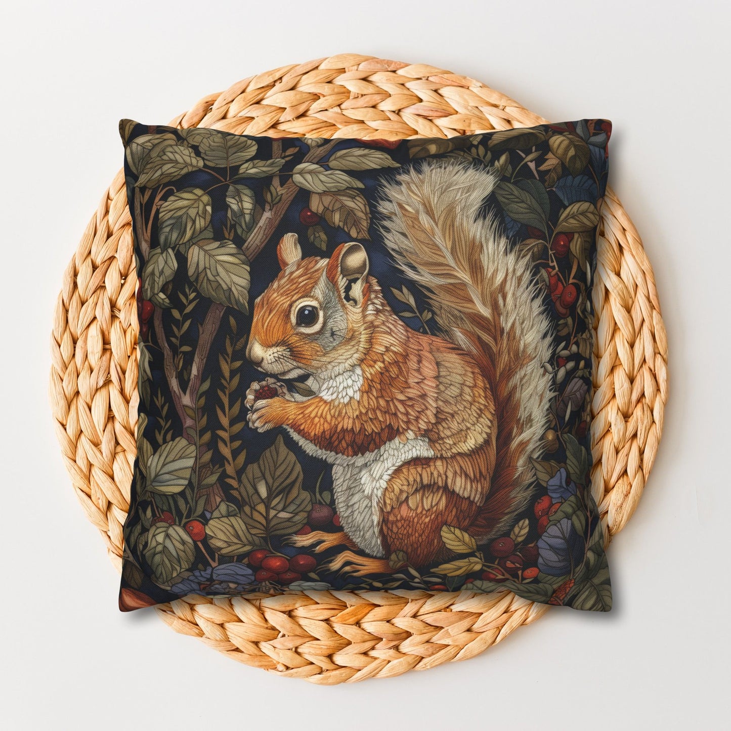 Squirrel Berry William Morris Inspired, Squirrel Ancient Decorative Pillowcase