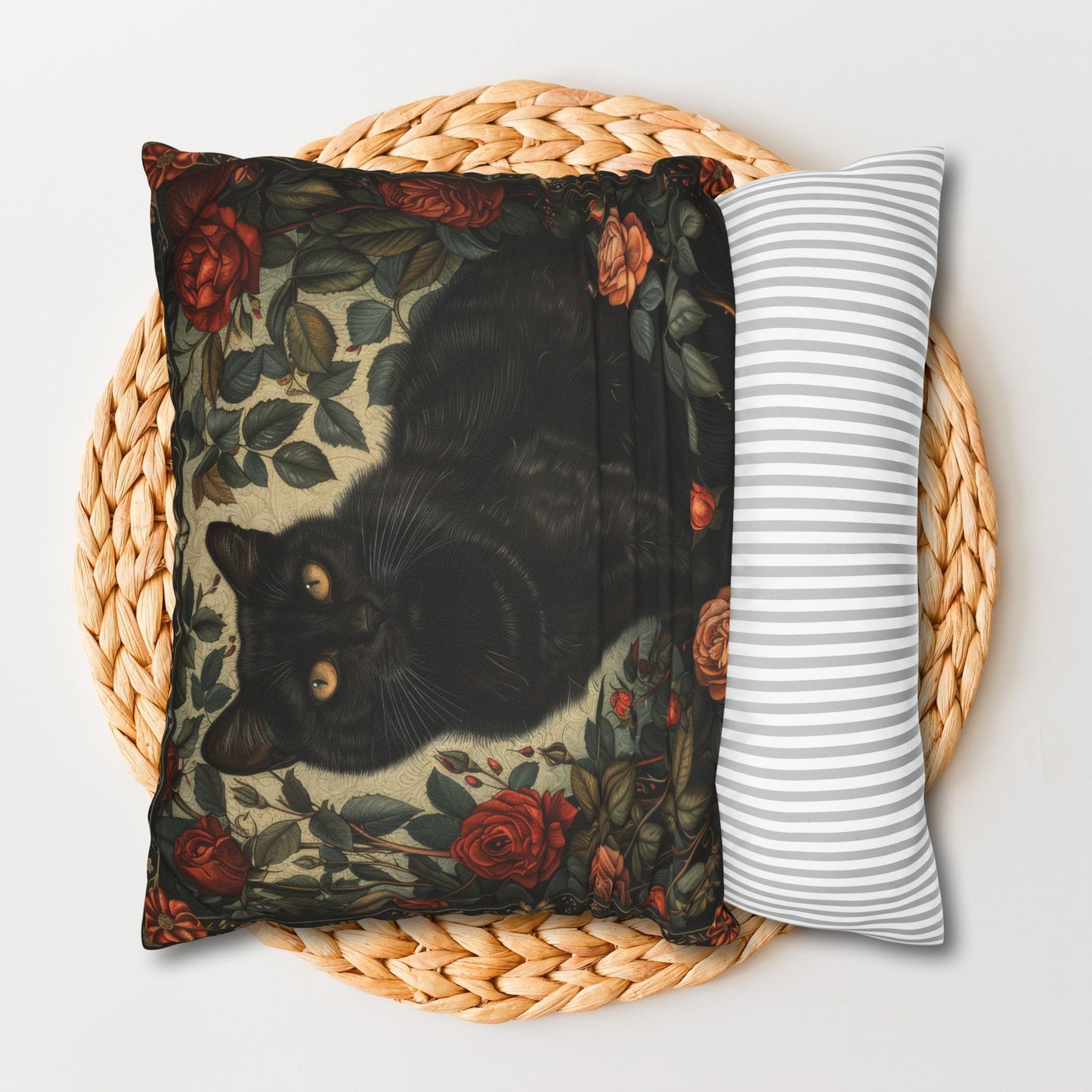 Vintage Black Cat Roses Garden Pillowcase