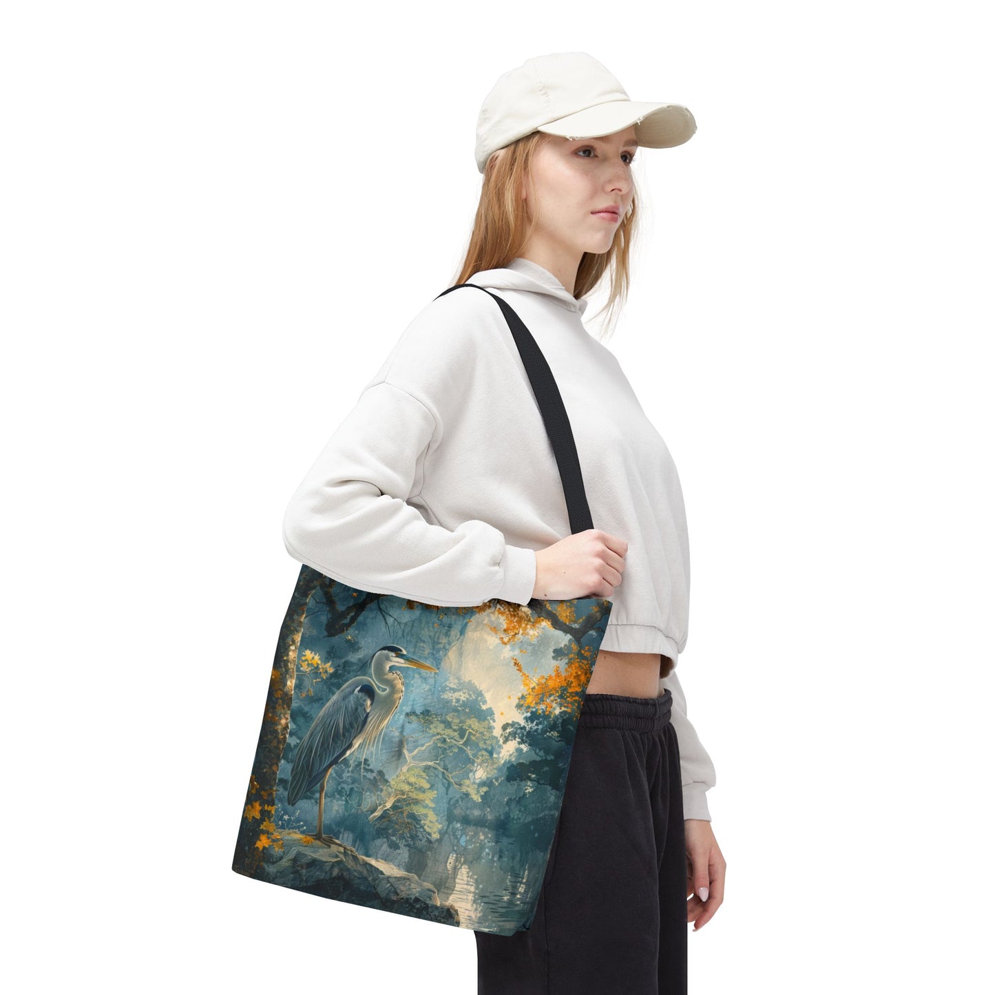 Heron Forest Tote Bag | Misty Woodland Bird Market Bag