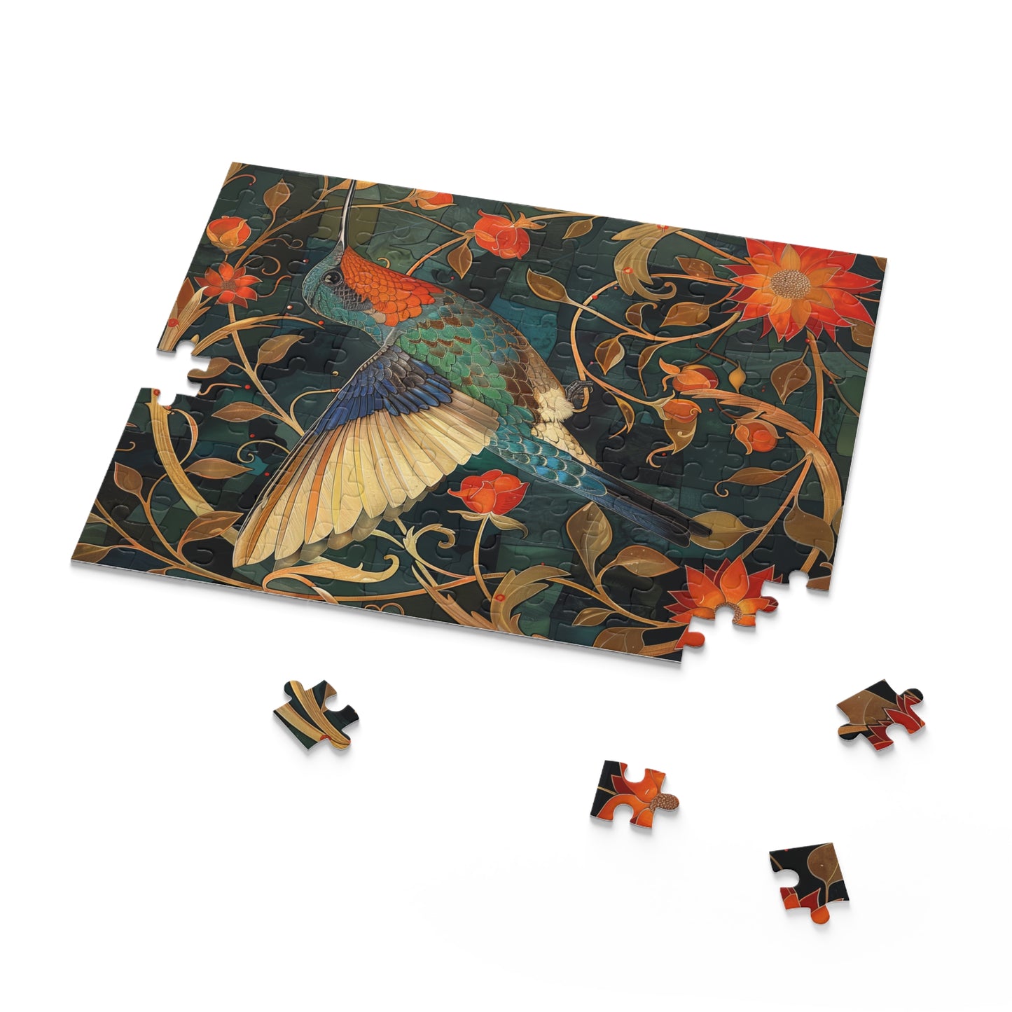 William Morris Inspired Hummingbird Art Deco Jigsaw Puzzle (120, 252, 500-Piece) Gift-Ready Box