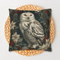 Snowy Owl Pillowcase, Winter Woodland Cushion, William Morris Inspired