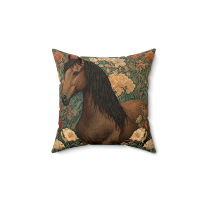 Majestic Horse Floral Pillow, William Morris Style Botanical Equestrian Cushion