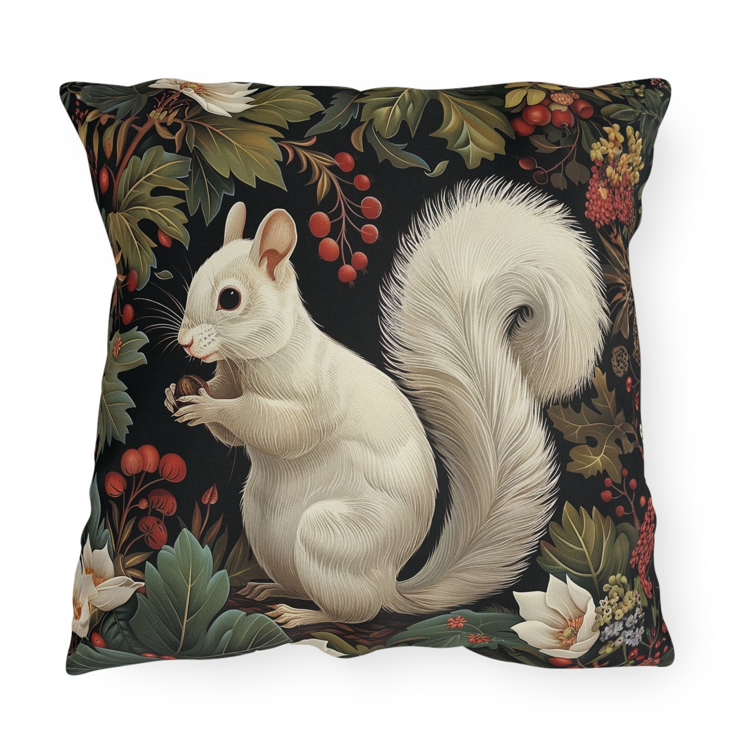 White Squirrel Outdoor Pillow, Woodland Animal Throw Pillow, Nature Cushion, Forest Decor Pillow, Rustic Cabin Accent Pillow, Wildlife Gift, Botanical Pillow