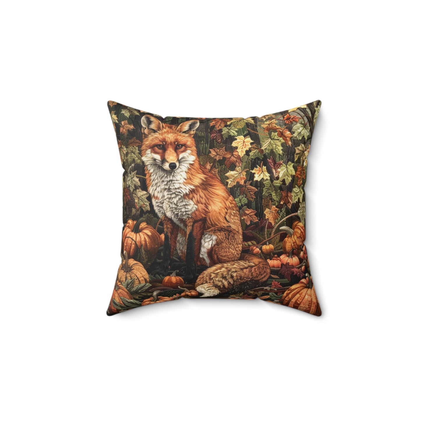 Fox in a Pumpkin Patch William Morris Pillow Inspired, Decorative Fall Pillow Decor, Spun Polyester Square Pillow