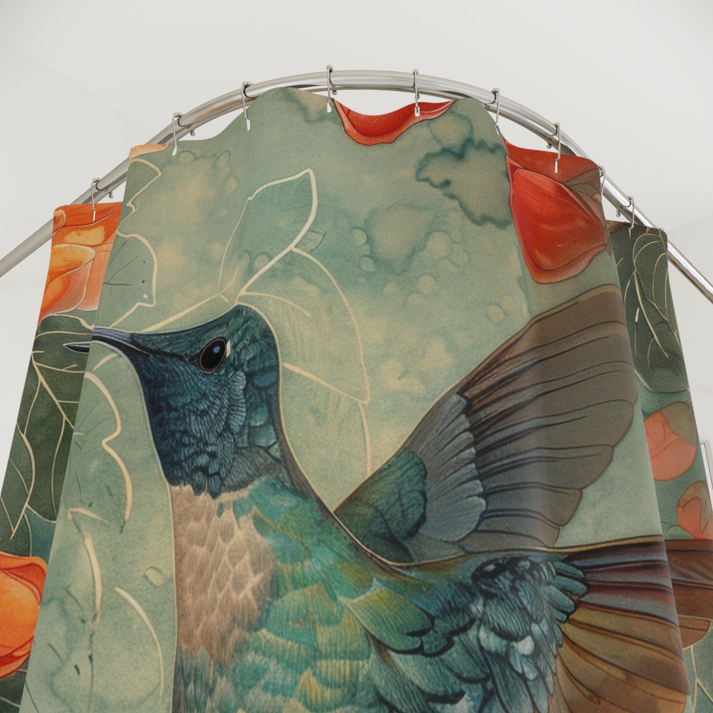 Hummingbird Art Deco Print Shower Curtain, Housewarming Gift
