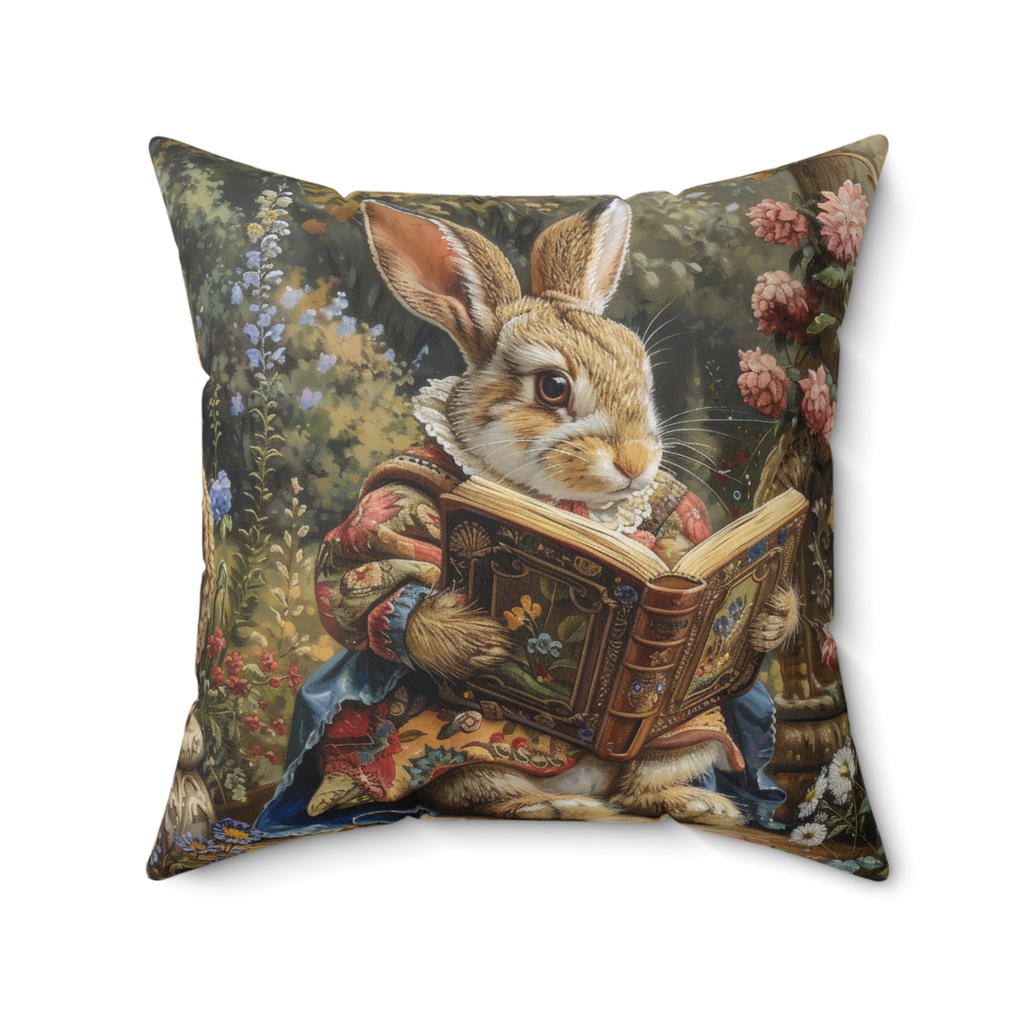 William Morris Inspired Rococo Bunny Vintage Book Cottagecore Pillow