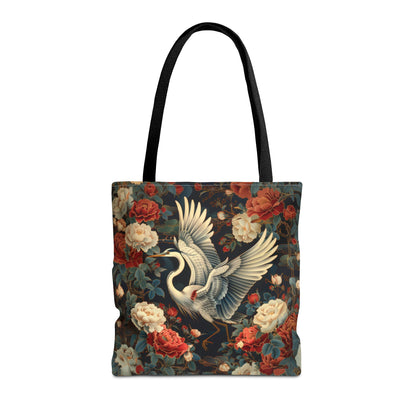 Flying Heron Vietnamese Art Style Tote Bag, Eco-Friendly Carryall