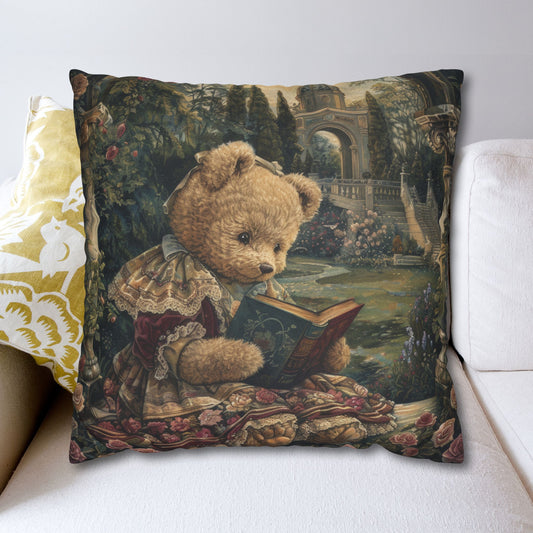 William Morris Inspired Rococo Teddy Bear Vintage Book Victorian Home Decor Throw Pillowcase