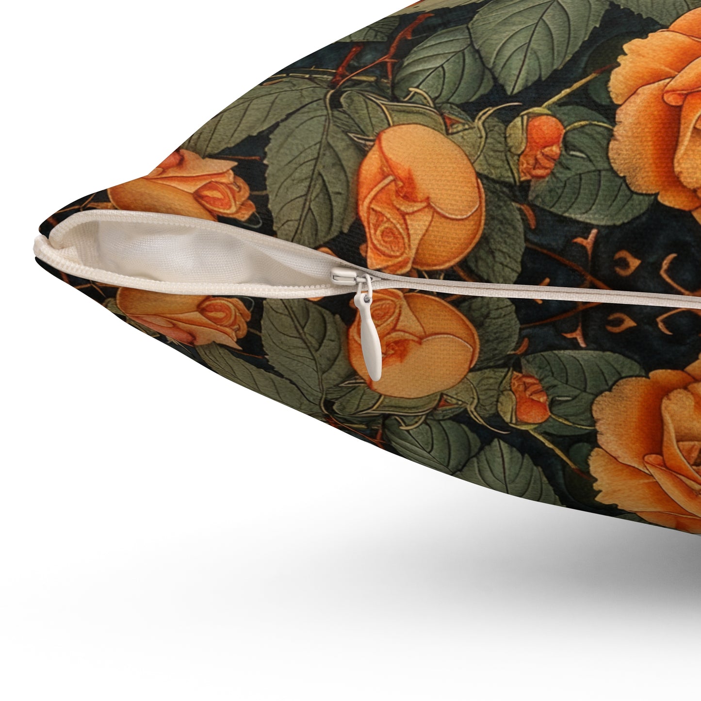 Raven Orange Roses Gothic Throw Pillow | William Morris Inspired Raven Halloween Pillow Decor
