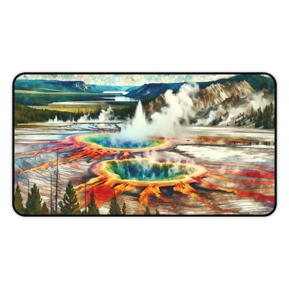 Yellowstone National Park Desk Mat 2 Sizes | Watercolor Faux Stained Glass | Gamer Keyboard Desk Mats