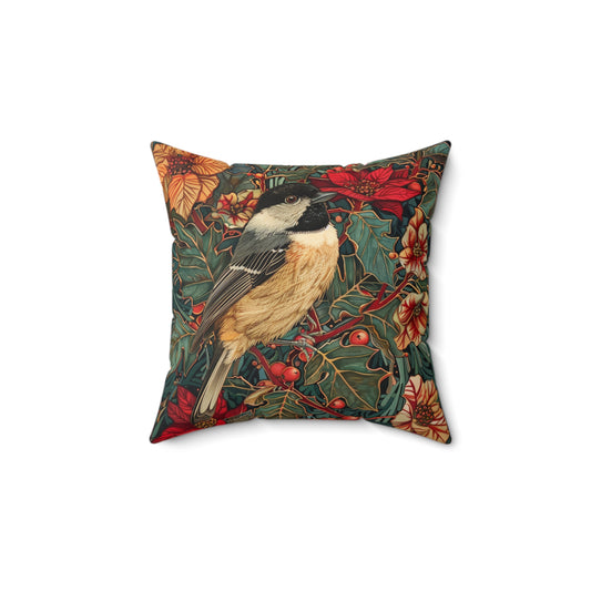 Winter Robin Botanical Wonderland Decorative Pillow, Vintage Home Decor, Spun Polyester Square Pillow