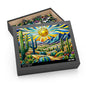 Cactus Dessert Scene Stained Glass Jigsaw Puzzle Box (120, 252, 500-Piece) Adult Jigsaw Puzzle, Gift Him Her