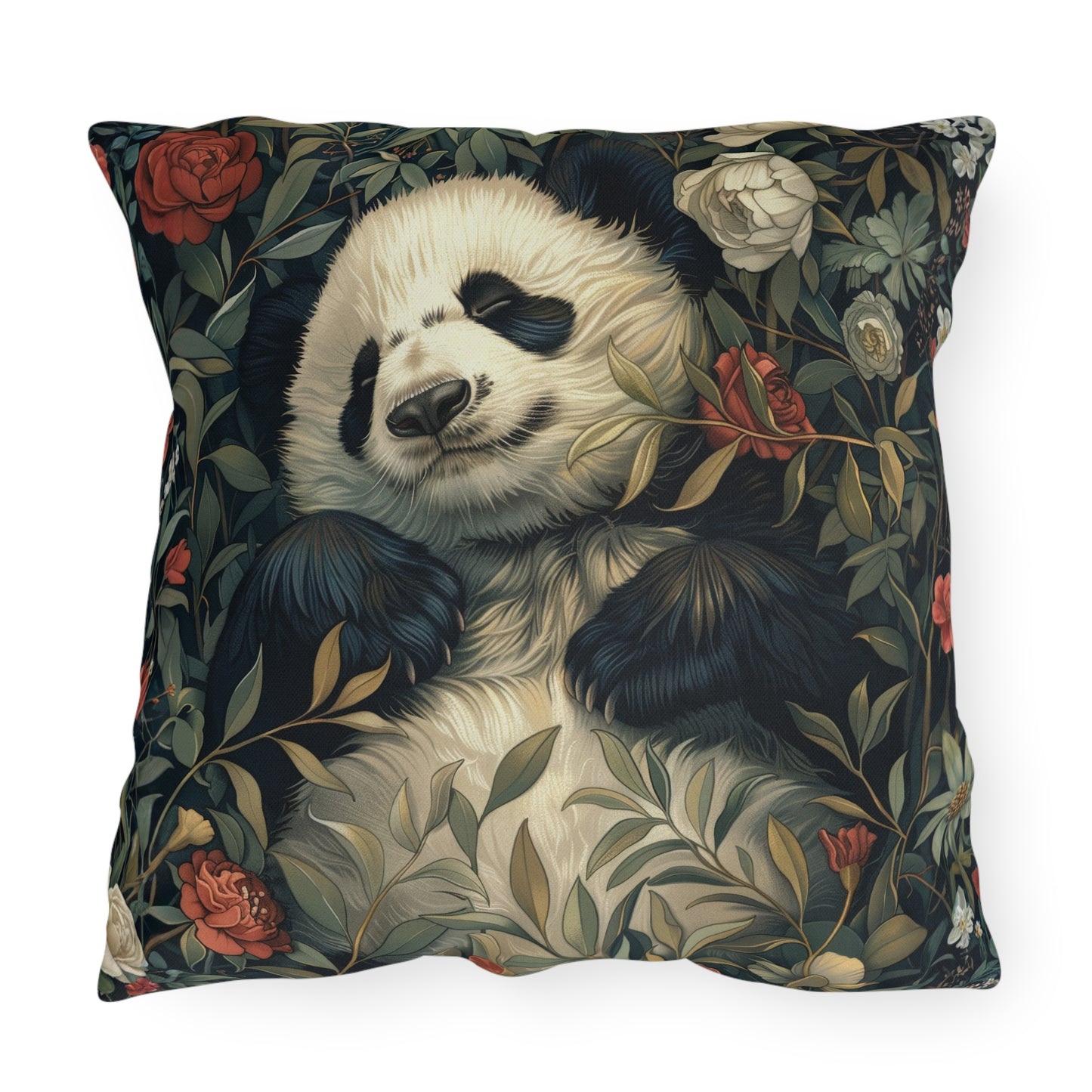 Sleeping Panda Floral Outdoor Pillow, Panda Bear Throw Pillow, Cute Animal Cushion, Botanical Accent Pillow, Nursery Decor Pillow, Panda Lover Gift